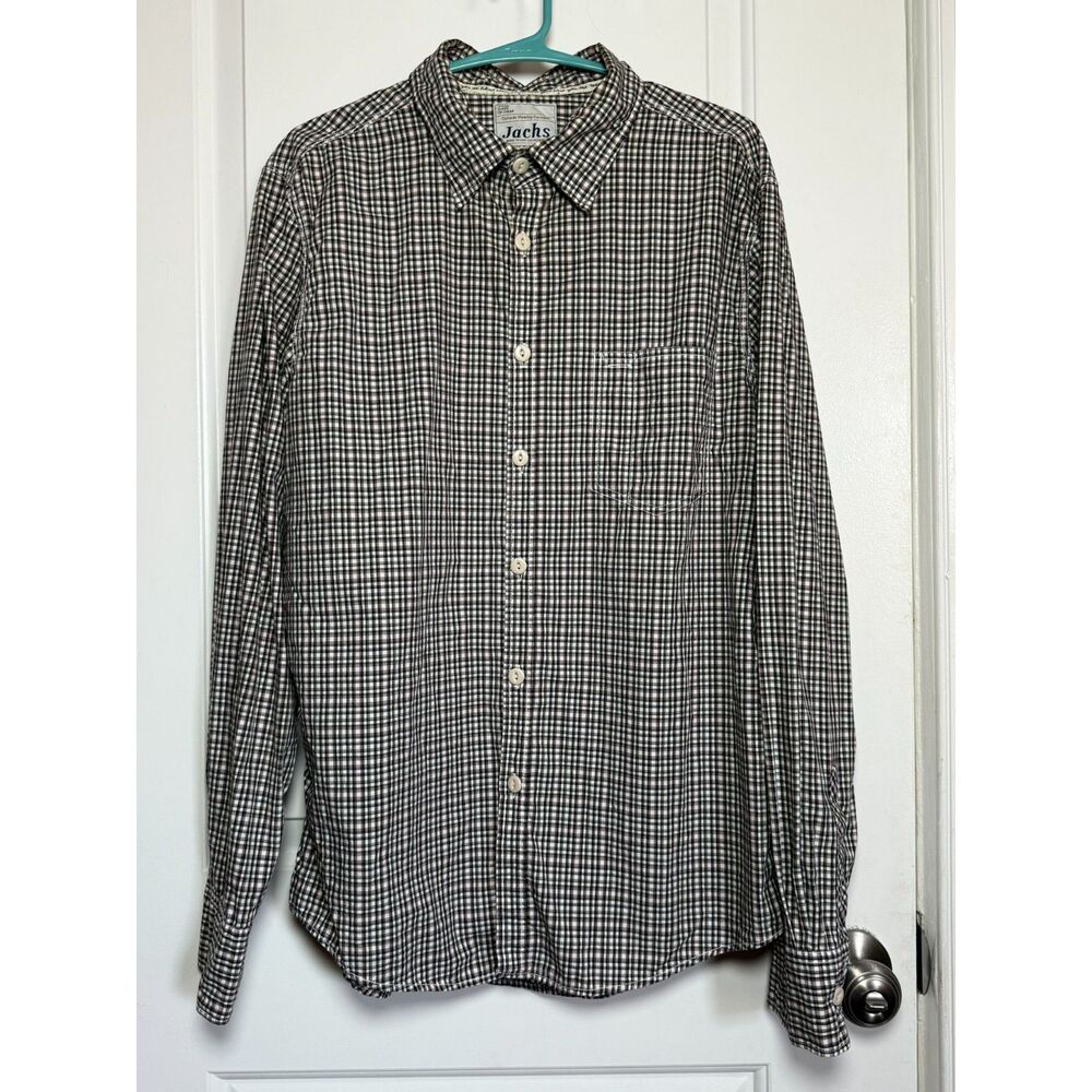 Jachs NY Mens Plaid Gingham Long Sleeve Button Down Shirt Cotton Casual Size L